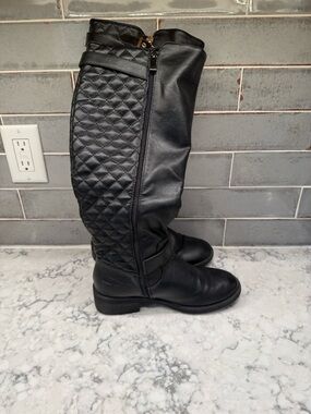 Dream Pairs Black Quilted Knee-High Boots with Gold Hardware